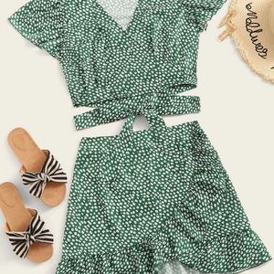 Floral Crop Top & Ruffled Mini Skirt Set